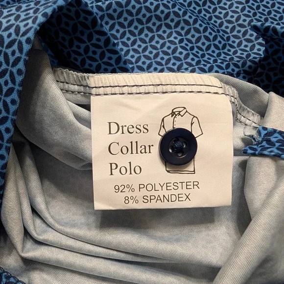 Collars & Co Mens Blue Mosaic Featherweight Relaxed Dress Collar Flex Polo 2XL - Picture 7 of 9